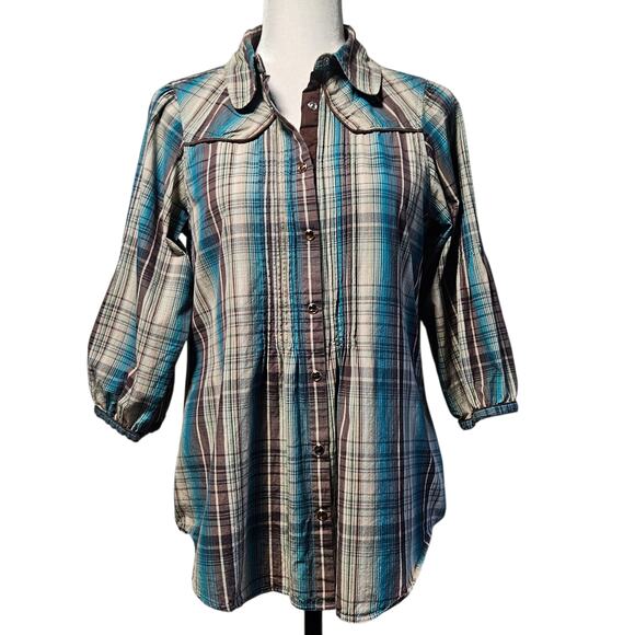 Tasha‎ Polizzi Collection Plaid Tunic Top Women M Multicolor Cotton Boho Western - Picture 3 of 9